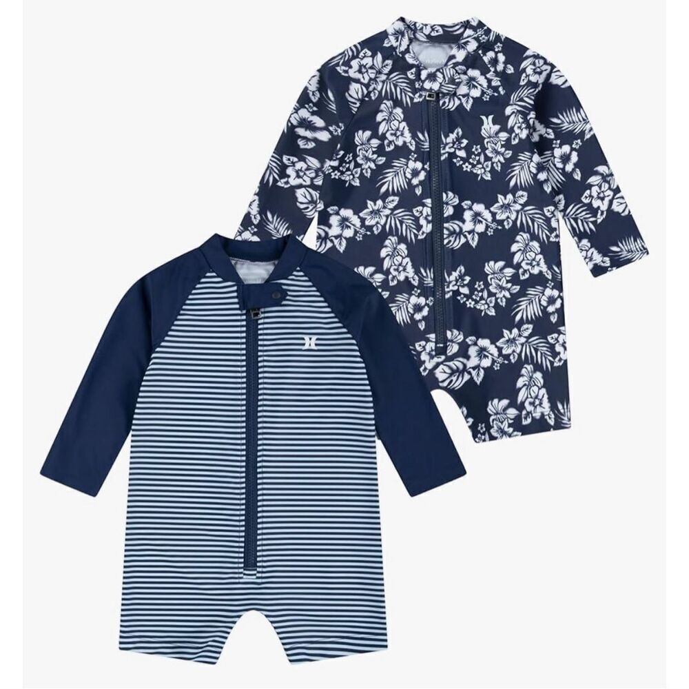 Hurley Midnight Blue Baby 2-Pack Long Sleeve Rash Guard Coveralls
